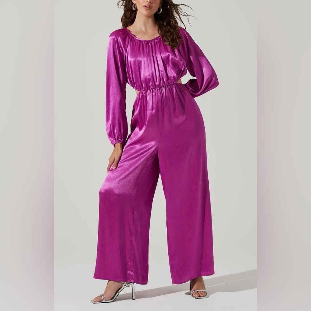 Astr Cutout Long Sleeve  Purple Jumpsuit Women's Size Small